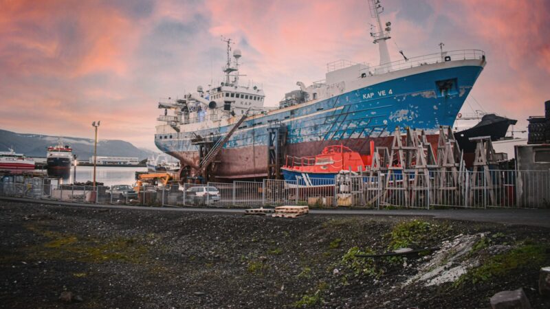 A ship in dry dock at a Reykjavík shipyard