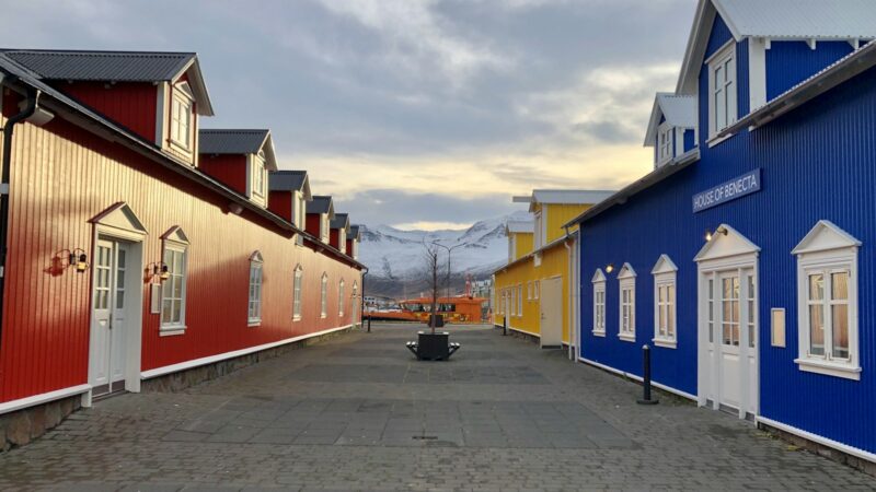 Colourful timber houses on a street in Siglufjörður