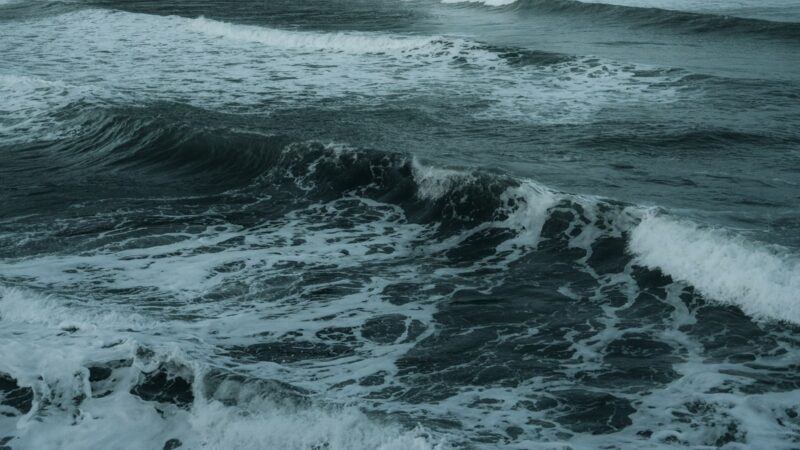 Waves breaking on a stormy sea
