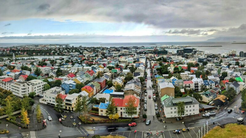 Panoramic view of city rooftops and harbour