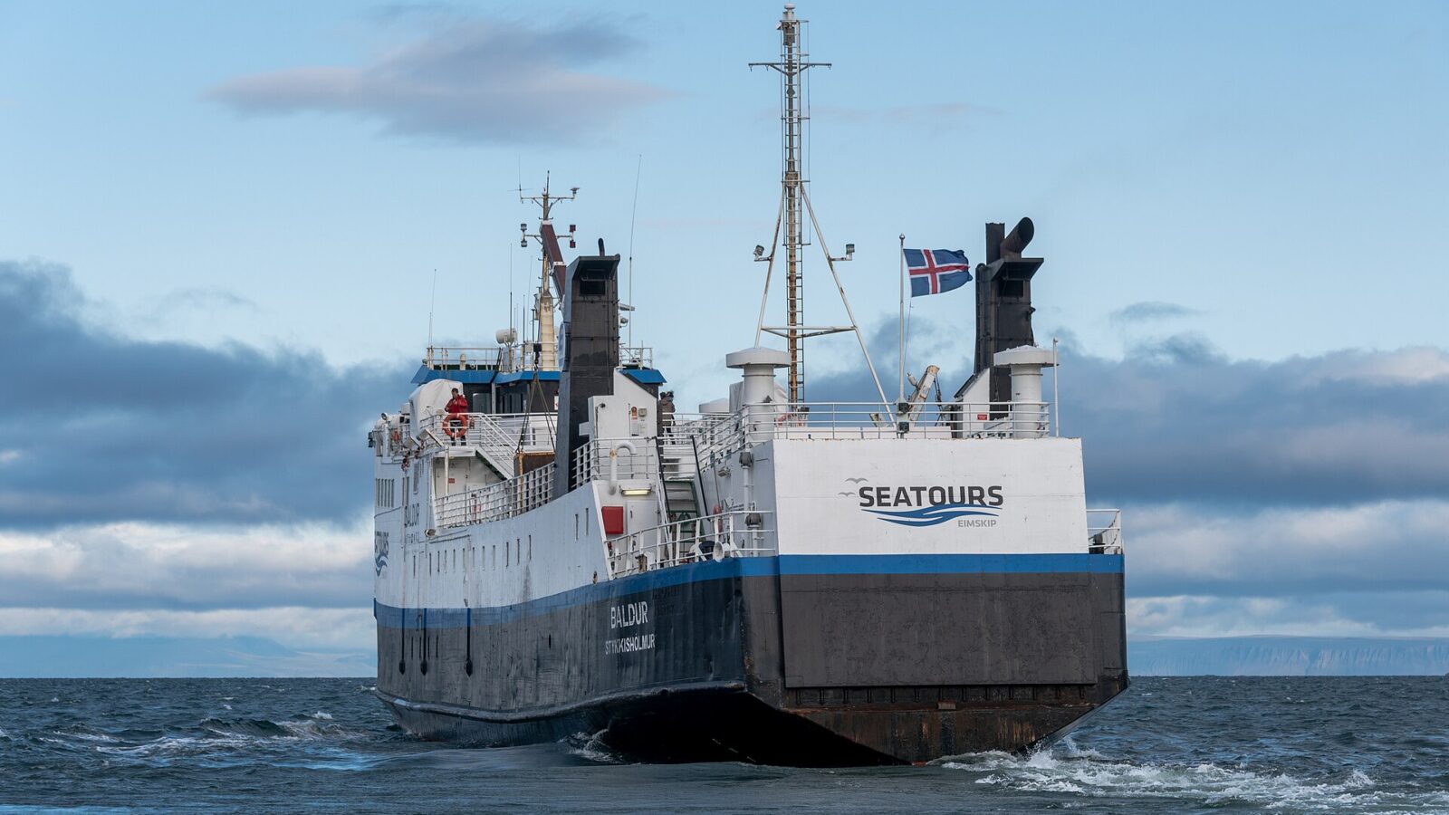 Stern of a ferry flying the Icelandic flag