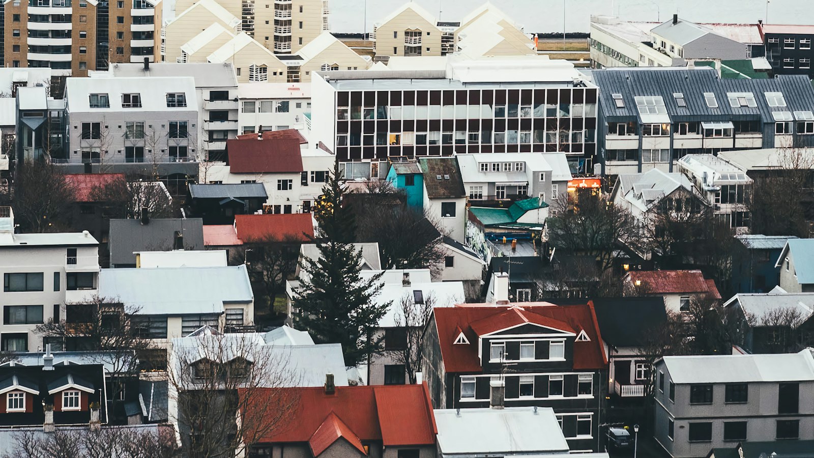 Residential and commercial buildings viewed from above