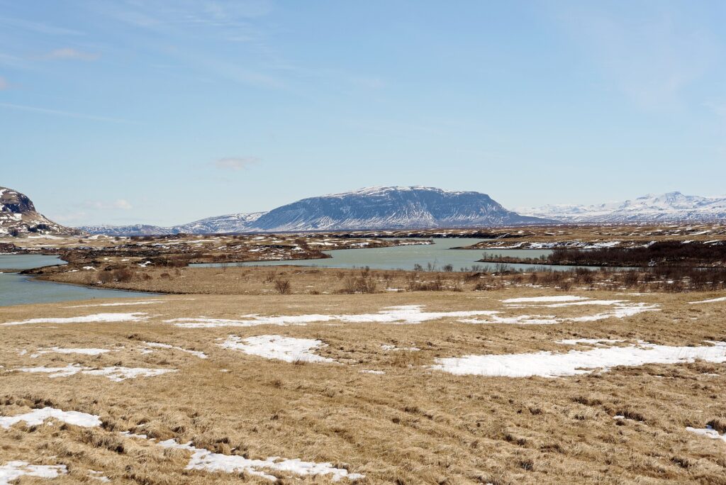 River channels and grassy plains with a flat-topped mountain (Skeiða- og Gnúpverjahreppur)
