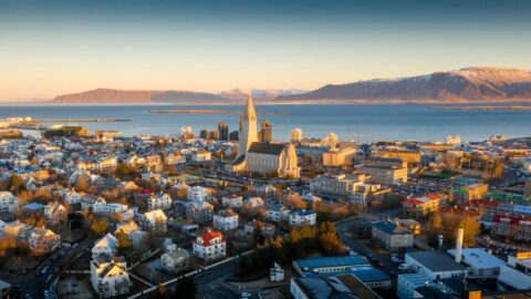 Reykjavík city buildings from above