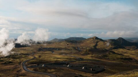 The Krafla geothermal power station from above