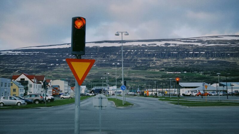 Traffic lights on a Reykjavík road