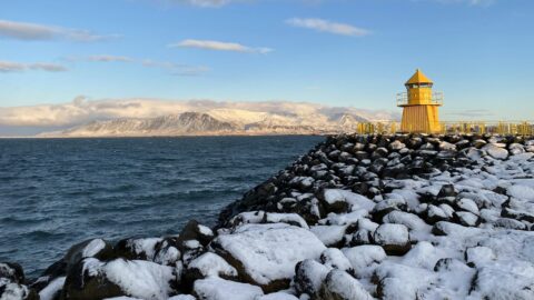Reykjavík harbour lighthouse in winter