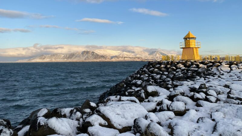 Reykjavík harbour lighthouse in winter