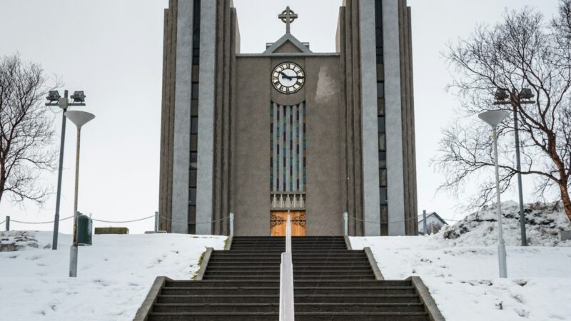 Akureyrarkirkja church in Akureyri in winter