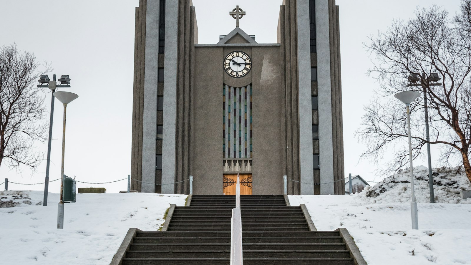 Akureyrarkirkja church in Akureyri in winter