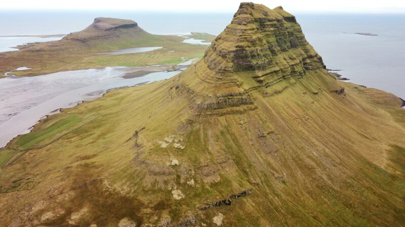 Kirkjufell mountain on Snæfellsnes from above