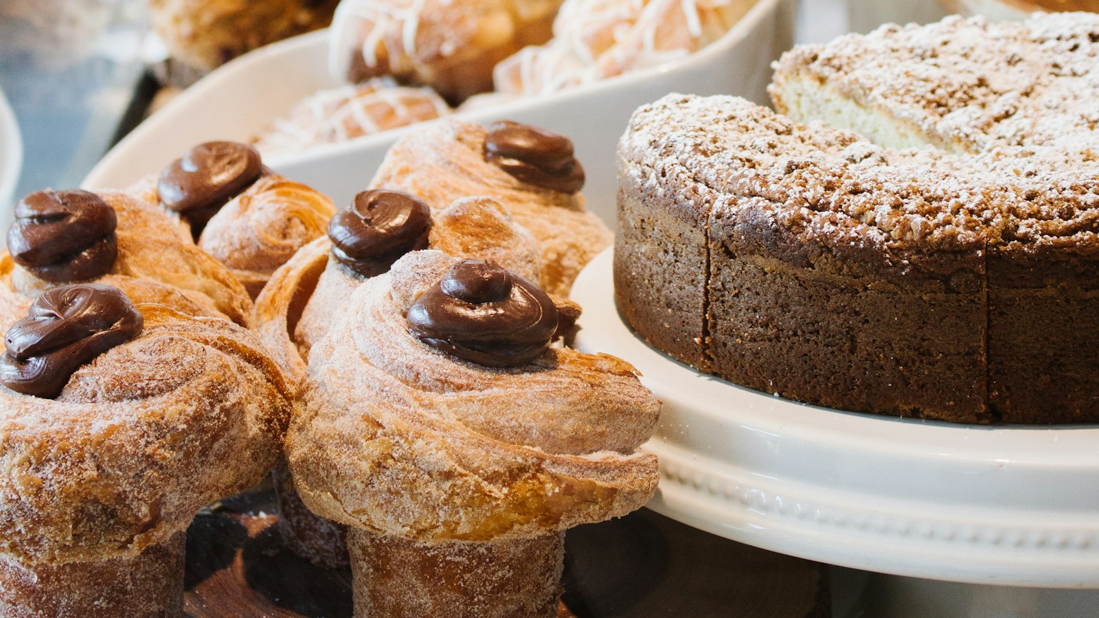 Pastries on a bakery counter
