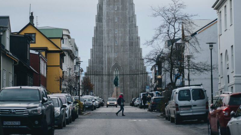 Tall building beside a road