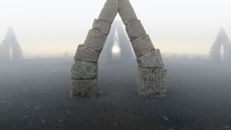 The Arctic Henge at Raufarhöfn in fog