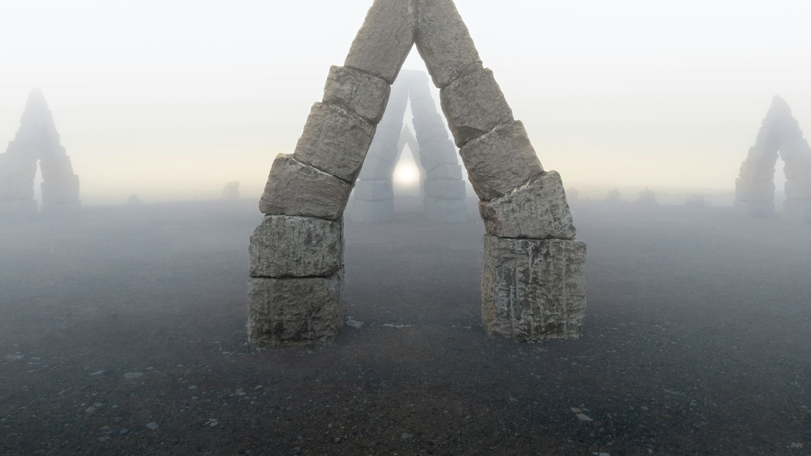 The Arctic Henge at Raufarhöfn in fog
