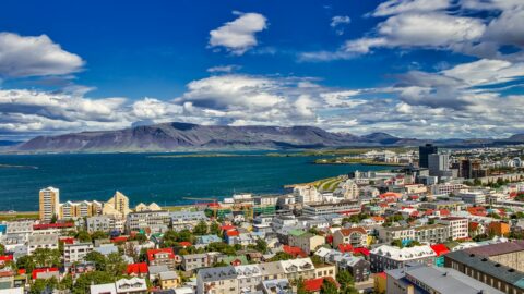 Reykjavík seen from Perlan with Esja in the distance