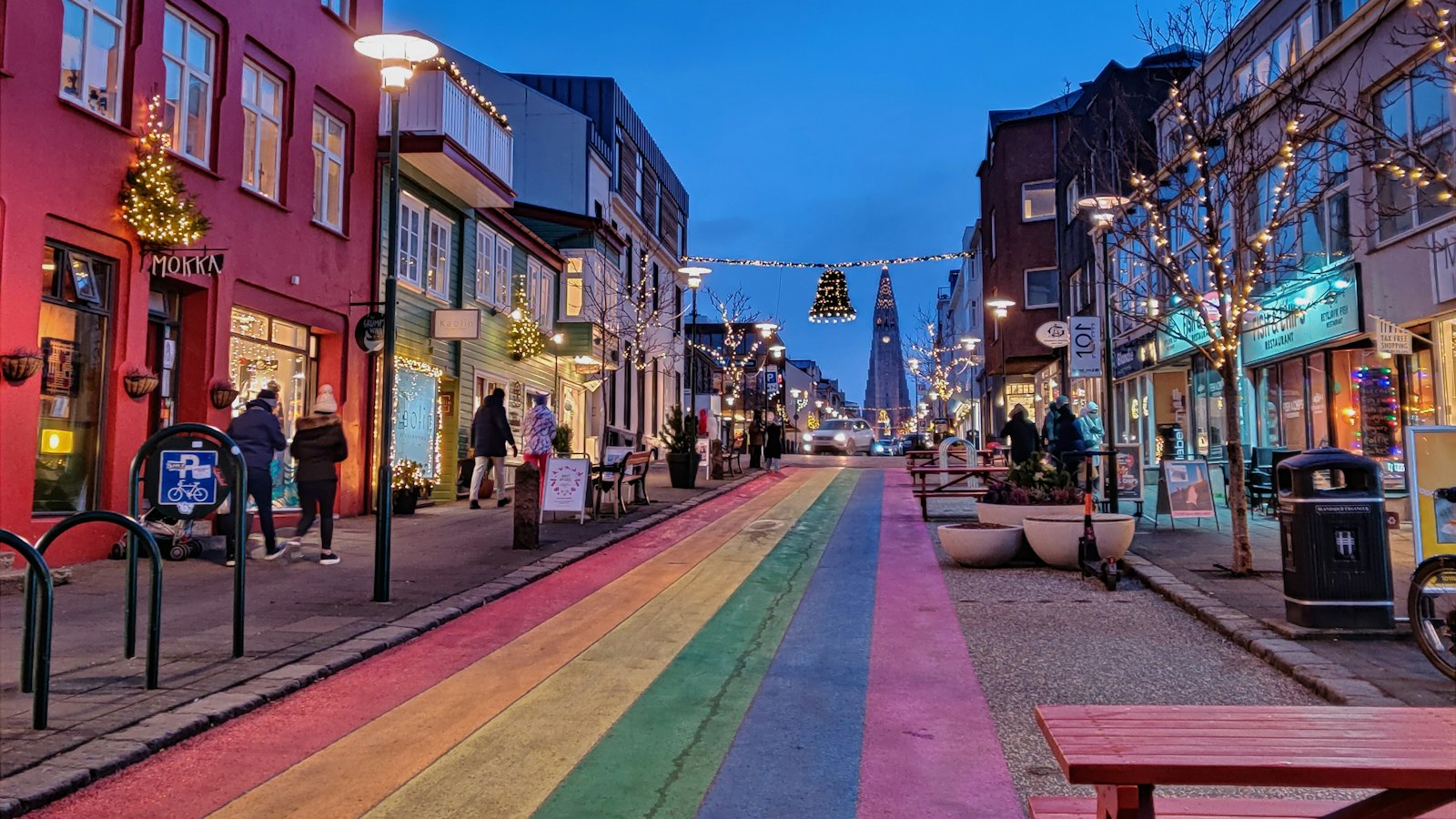 Rainbow-painted street