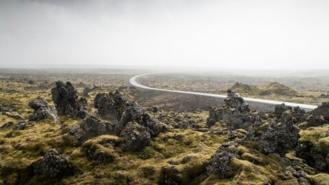 A road through a lava field on Snæfellsnes