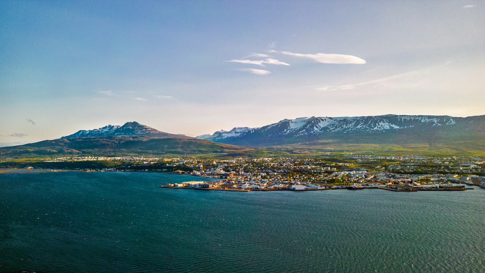 Akureyri seen across Eyjafjörður in summer