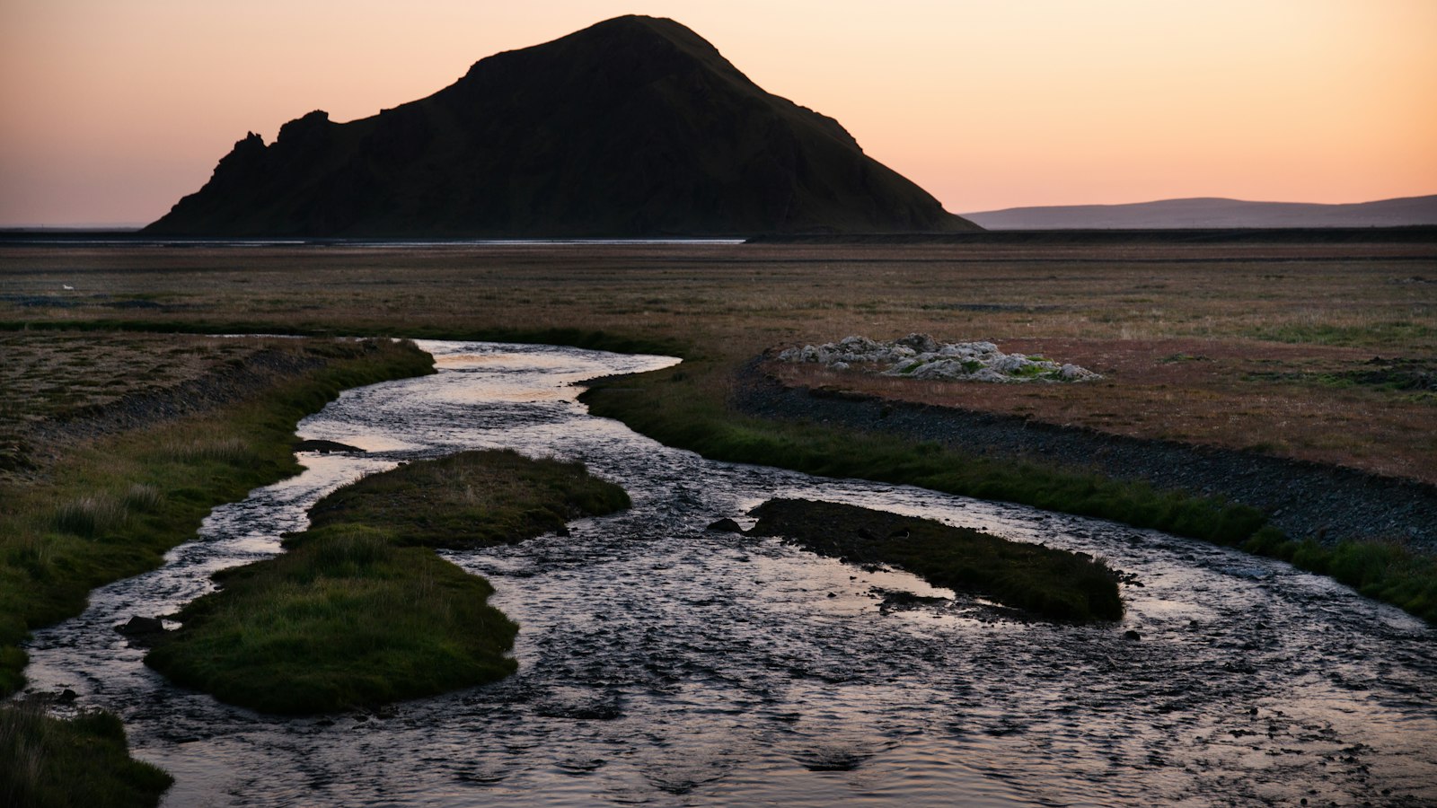 A braided river at sunset in the south