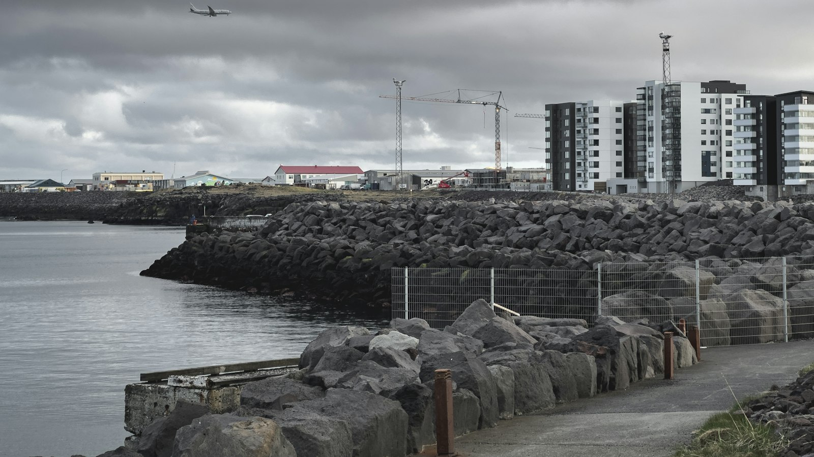 Keflavík harbour wall and apartment blocks