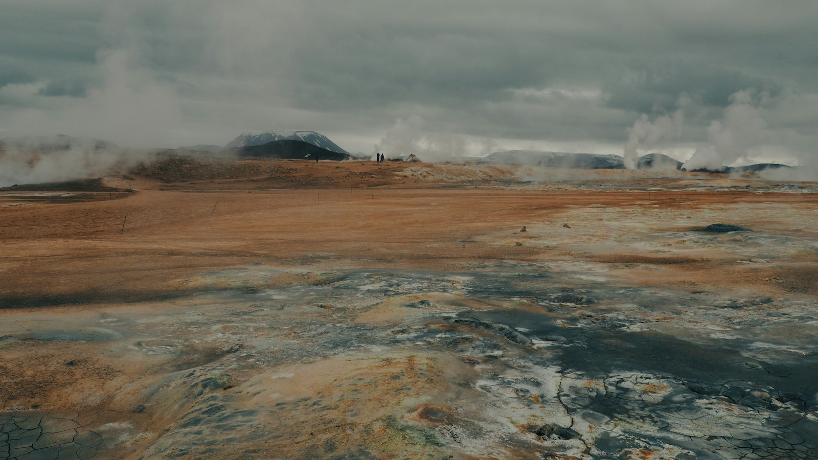 Steam rising from geothermal ground