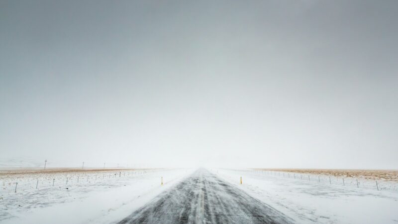 Whiteout on a snow-covered road