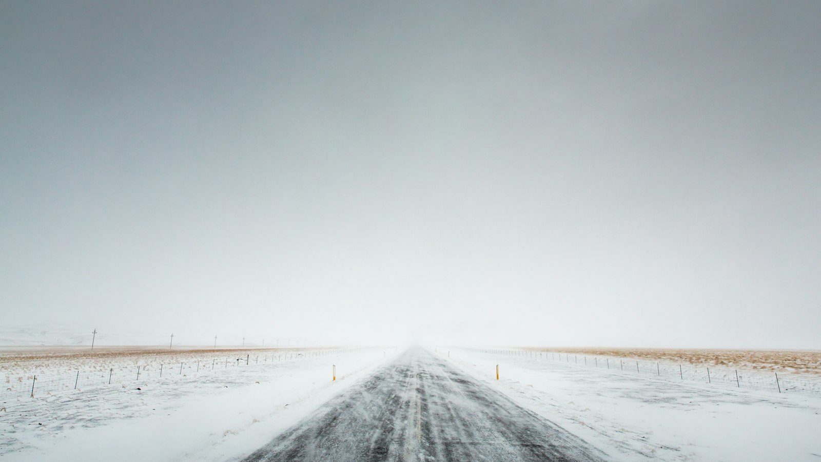 Whiteout on a snow-covered road