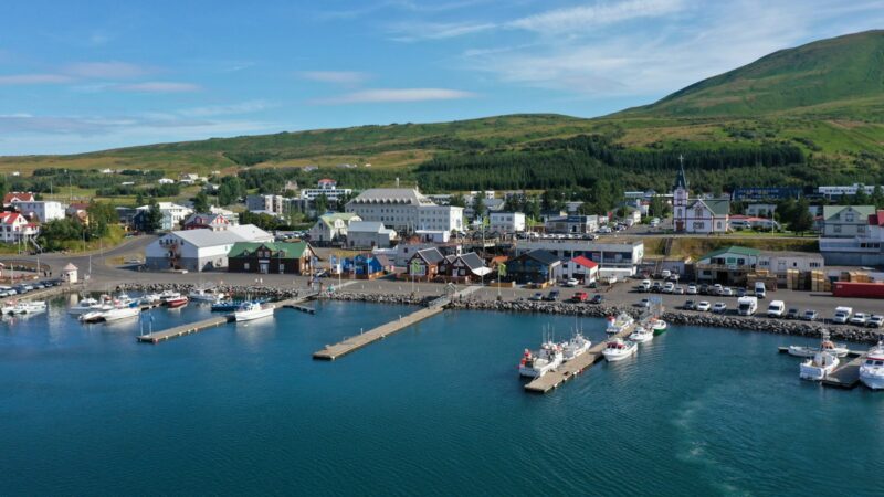 A fishing harbour town on the north coast from the air