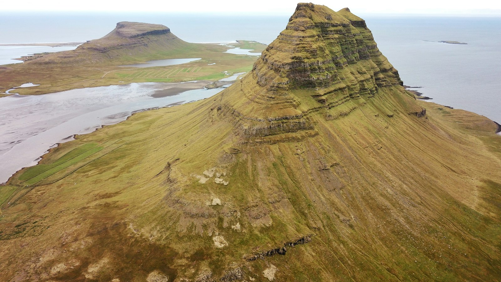 Kirkjufell mountain on Snæfellsnes from above