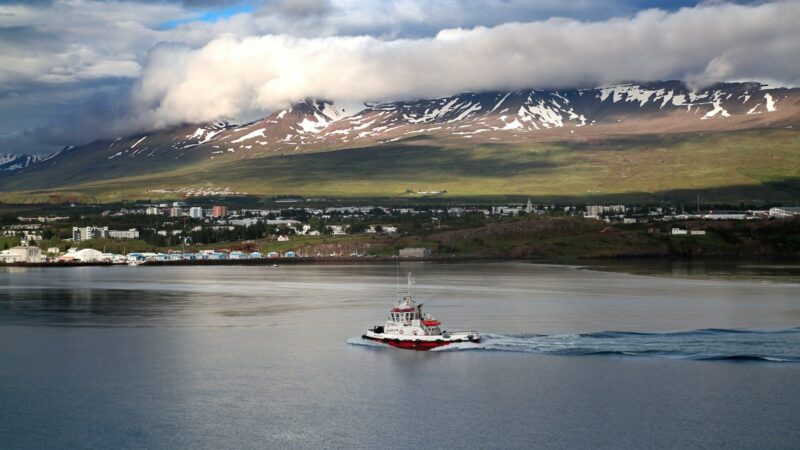 A boat on Eyjafjörður near Akureyri