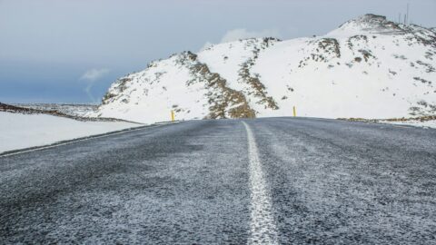 A snowy road over the Reykjanes hills
