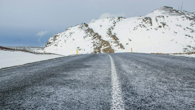 A snowy road over the Reykjanes hills