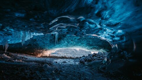 Inside a blue ice cave under Vatnajökull