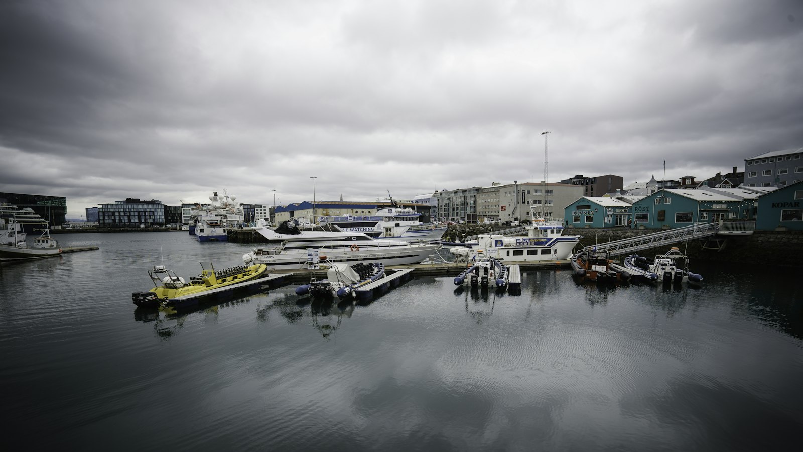 Boats docked at a pier
